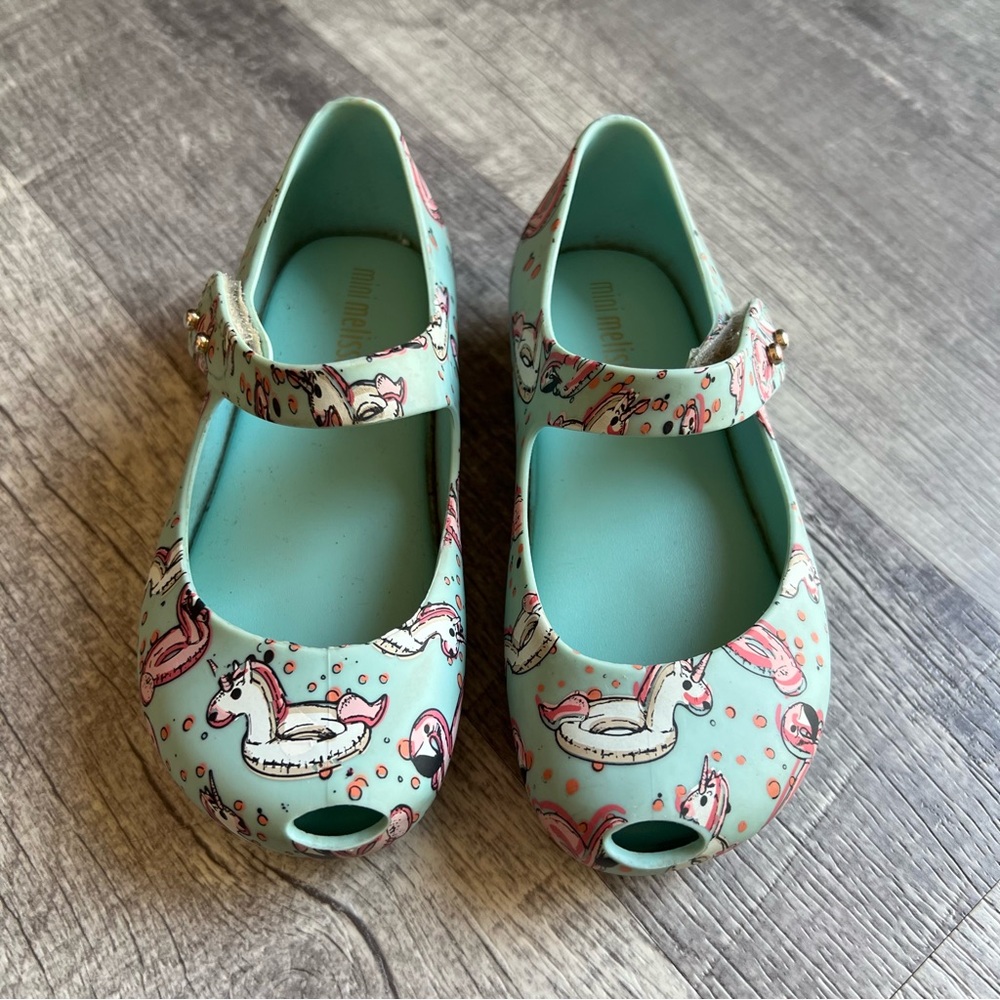 Mini Melissa Unicorn Mary Jane Toddler Girl Size 8 Aqua Glitter Shoes